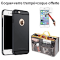 Miniatyrbillede 1 af 4: Pakke til iPhone 7 - E.F.CONNECTION - Silikone Cover i Sort - Tempereret Glas - Gratis Taske - Stødabsorberende Svart