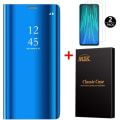 Miniatyrbild 1 av 4: Xiaomi Redmi Note 8 Pro-fodral + [2-pack] härdat glas, spegelfodral med skyddande flipstativ för Xiaomi Redmi Note 8 Pro - Blå