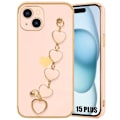 Miniatyrbild 1 av 4: Hjärtaarmbandsfodral för iPhone 15 Plus, Ultra Slim Lätt Anti-Shock Anti-Scratch Skydd - Rosa