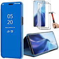Miniatyrbillede 1 af 4: Etui til Xiaomi Mi 11 Pro Mirror Effect Blue Translucent Window + 2 hærdede briller Blå