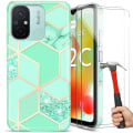 Miniatyrbild 1 av 4: Fodral + 2 härdade glasögon för Xiaomi Redmi 12C (inte för Redmi 12), tunt mjukt, stötsäkert turkos marmormönster