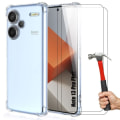Miniatyrbild 1 av 4: Mobilskal för Xiaomi Redmi Note 13 Pro+ 5G - Silikon Skydd - 2 Härdade Glas - Förstärkta Hörn - Transparent Transparent