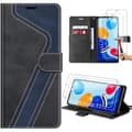 Skyddsfodral för Xiaomi Redmi Note 11 - E.F.Connection - Skydd Folio Läder PU - Svart - 2 Härdade Glas Svart, Marinblå