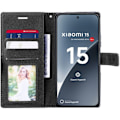 Miniatyrbillede 3 af 6: Coque + 2 Glas Med Anti-Ridser Stødsikker Beskyttelse Flip Cover i Syntetisk Læder Sort til Xiaomi 15 Svart