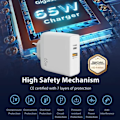 Miniatyrbild 3 av 4: 65W 2-portars PD 33W + QC 3.0 Laddare med 1M USB-C-kabel för Redmi 10C 10A 10 11A 9C 9T 9A 9 - Vit