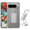 Miniatyrbild 1 av 4: Fodral för Google Pixel 9 Pro XL, Slim Clear Silikon med Silver hopfällbart stativ