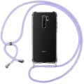 Miniatyrbild 1 av 4: Fodral för Redmi 9 (6,53") TPU Stötsäker förstärkt hörn Tunt skydd Förstärkta hörn medföljer Lanyard Lila Transparent-lila