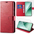 Miniatyrbillede 1 af 6: Coque + 2 Tåre Beskyttede Glas til Xiaomi 15 Pro, Flip Case Beskyttelse Stødabsorberende Anti-Ridser Syntetisk Læder - Rød Röd