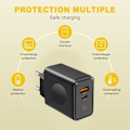 Miniatyrbild 2 av 4: Snabbladdare 30W - E.F.CONNECTION - PD 20W + QC 3.0 - Kompatibel med Samsung A16 A15 A26 A36 A56 A55 - 2 USB-C/USB-A portar Svart