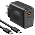 Miniatyrbild 1 av 4: 30W PD 20W+QC 3.0 Snabbladdare med USB-C-kabel för Samsung M52 5G M33 5G M32 M23 5G M13 - Svart Svart