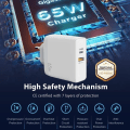 Miniatyrbillede 3 af 4: Hurtigoplader 65W - Samsung - 2-Port PD 33W + QC 3.0 - USB-C kabel 1m - Hvid Vit