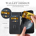 Miniatyrbillede 3 af 4: Cover til iPhone 16 Pro - Beskyttelse med klap - Syntetisk læder - Blå - Magnetisk - Foldbar Blå