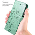 Miniatyrbillede 4 af 6: Coque + 2 Tårede Glas til Xiaomi Redmi 14C, Stødabsorberende Syntetisk Læder med Sommerfugl Blomst Mønster Grøn Grön