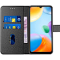 Miniatyrbillede 2 af 4: Etui til Xiaomi Redmi 10C + 2 hærdede briller, sort lædereffektbeskyttelse Magnetisk lukning Svart