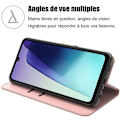 Miniatyrbillede 2 af 6: Coque + 2 Indbyggede Glas til Xiaomi Redmi 14C, Ridsesikker PU Læder Beskyttelse i Rosa Rosa
