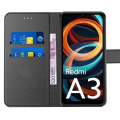 Miniatyrbillede 3 af 4: Etui til Xiaomi Redmi A3, sort, etui med lædereffekt og TPU-interiør med kortholder og støtte, stødsikker beskyttelse Svart