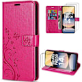 Miniatyrbillede 1 af 6: Coque og 2 Tåkede Glas til Xiaomi Redmi Note 14 5G (ikke til 4G) Beskyttelse Af Syntetisk Læder Med Sommerfugl Og Blomst Mønster Fuchsia Fuchsia