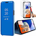 Miniatyrbild 1 av 4: 2 härdade glasögon + blått fodral för Samsung A14 4G/5G spegeleffekt Anti-skrapa 360 graders skydd Blå