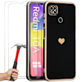 Miniatyrbild 1 av 4: Svart TPU-fodral för Xiaomi Redmi 10A - Redmi 9C Anti-Scratch Heart Pattern + 2 härdat glasskydd