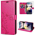 Miniatyrbild 1 av 6: Coque + 2 Tålika Glas för Xiaomi Redmi Note 14 Pro 5G (inte för 4G) Syntetläder Mönster Relief Blomma Fjäril Fuchsia Fuchsia