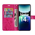 Miniatyrbild 3 av 6: Coque för Xiaomi Redmi Note 14 Pro Plus 5G/Note 14 Pro+ 5G, Skydd med Fodral i Fuchsia Läderlook med Fjärilsmönster Fuchsia