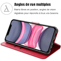 Miniatyrbillede 2 af 6: Coque + 2 Tårede Glas til iPhone 11, Beskyttelse med Anti-Rids Læderetui Rød Röd