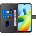 Miniatyrbillede 3 af 4: Beskyttelsescover til Redmi A1+/A2+ - E.F.CONNECTION - Sort - Læderlook - Stødabsorberende - Tempereret glas Svart