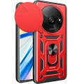 Miniatyrbild 1 av 4: Fodral för Xiaomi Redmi A3, röd, bepansrad PC + TPU-fodral med roterande ringhållare och skjutbart kameraskydd