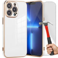 Miniatyrbillede 1 af 4: Etui til iPhone 13 Pro (6,1") hvidt sæt med 2 hærdet glas Anti-ridse mode TPU guldkant Luksus blød Vit