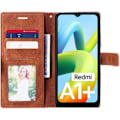 Miniatyrbillede 3 af 4: Etui til Xiaomi Redmi A1+/A2+ / A1 Plus/A2 Plus med 2 hærdede briller, brun lædereffektbeskyttelse