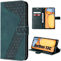 Miniatyrbillede 1 af 4: Etui til Xiaomi Redmi 13C - Grøn - Præget PU-læder Anti-Shock Foldbart etui med kortpladser og justerbart stativ