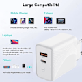 Miniatyrbild 3 av 4: Laddare USB 30W - E.F.CONNECTION - 2-i-1 PD 20W + QC 3.0 - USB-C-kabel 1M - Kompatibel med Samsung Galaxy A16 A26 A36 A55 A56 Vit