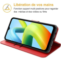 Miniatyrbild 2 av 4: Fodral för Redmi A1+/A2+ (A1 Plus/A2 Plus) + 2 härdade glasögon, skyddande lädereffekt magnetisk stängning - röd Röd