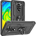 Miniatyrbillede 1 af 4: Etui til Redmi Note 9 (6,53") Metalstøttering Silikonekantforstærket beskyttelse Sort Svart