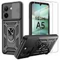 Miniatyrbillede 1 af 6: Coque til Xiaomi Redmi A5, Hård Stødabsorberende med Ring og Objektivbeskyttelse - Sort + 2 Herdeglas Svart