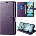 Miniatyrbillede 1 af 6: Coque + 2 Varmet Glas til Xiaomi Redmi Note 14 4G (ikke til 5G) Flip Case Stødabsorberende Syntetisk Læder - Mørk Lilla Mörklila