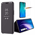 Miniatyrbillede 1 af 4: Taske til Redmi 8 (6,21") med hærdet glasspejleffekt Tanlucent vindue Solid forstærket beskyttelse Sort svart