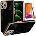 Miniatyrbillede 1 af 4: Beskyttelseshætte til iPhone 12 Pro Max - E.F.CONNECTION - Sort - Fleksibel - Guldkant - 2 Tempered glas Svart