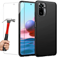 Miniatyrbild 1 av 4: Skyddsfodral för Redmi Note 10 4G - E.F.CONNECTION - Mjuk silikon - Svart - Härdat glas Svart