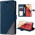 Coque för Xiaomi Redmi Note 13 Pro 4G - Syntetiskt läder marinblå - 2 härdat glas - Fällbar lock marinblå