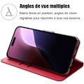 Miniatyrbillede 2 af 4: iPhone 16 Pro cover - MÆRKE - Rød - PU Læder - Foldbart Stativ - 2 Temperede Glas Röd