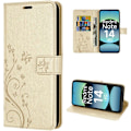 Miniatyrbild 1 av 6: Coque för Xiaomi Redmi Note 14 4G (inte för 5G) Skydd Flip Sintetiskt Läder Guld Blomster Mönster Fjäril gyllene
