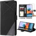Fodral till Xiaomi Redmi Note 10 Pro + 2 härdade glasögon, svart lädereffektskydd