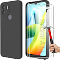 Miniatyrbillede 1 af 4: Etui til Redmi A1+/A2+ (A1 Plus/A2 Plus) med 2 anti-ridse hærdede briller ensfarvet sort Svart