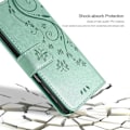 Miniatyrbillede 5 af 6: Coque + 2 Tårede Glas til Xiaomi Redmi 14C, Stødabsorberende Syntetisk Læder med Sommerfugl Blomst Mønster Grøn Grön