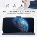 Miniatyrbillede 2 af 4: Etui til Xiaomi Redmi 13C, marineblå, geometrisk design lædereffektcover med kortholder og stativ + 2 hærdede briller