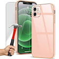 Miniatyrbillede 1 af 4: Cover til iPhone 12 (6.1") Pink pakke med 2 hærdet glas TPU Anti-ridse Stødsikker guldkant Luksusmode Rosa