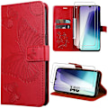 Miniatyrbillede 1 af 6: Cover til Xiaomi Redmi 14C, Rød Læder Effekt Beskyttelse med Sommerfugle + 2 Tempered Glass Röd