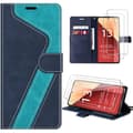 Coque + Härdat Glas - E.F.Connection - för Xiaomi Redmi Note 13 Pro 4G - Läderlook - Rep resistant skydd - Blå Blå