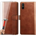 Miniatyrbillede 1 af 4: Beskyttelsesskal - E.F.CONNECTION - til Redmi 9A - Læder Effekt - Helstøbt Stødabsorberende - Brun - 2 Tempererede Glas kastanj